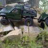 <strong class='magnific-title'>axial scx10 honcho</strong> Comanche body, Pro-Line interior with extras. Pro-Line under tray, Pro-Line Super Swampers, 4 extra working led lights on front bumper. 2 piece body used half undertray for truck and half for trailer.